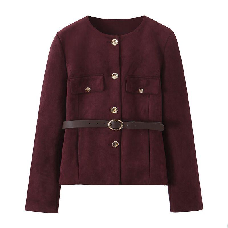 ZA Fall and Winter New Women's Clothing ZR Fashion Wind with Belt Suede Texture Effect Suit Outwear 8741260
