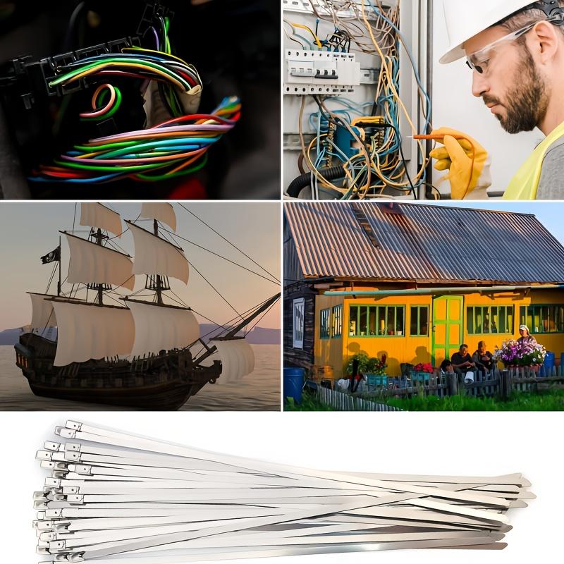 100pc Stainless Steel Cable Ties Self-Locking Metal Wire Ties Heat Resistant Rustproof Durable Bundling Straps for Industrial Use
