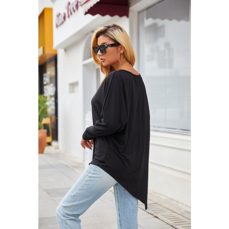 GMXIA Autumn and Winter Long-sleeved Irregular T-shirt Casual Loose Plus-size Fat Top
