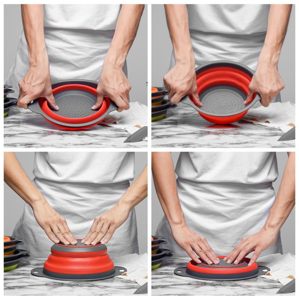 Round Foldable Basket Folding Fruit Basket 2-piece Set Filter Fruit Basket