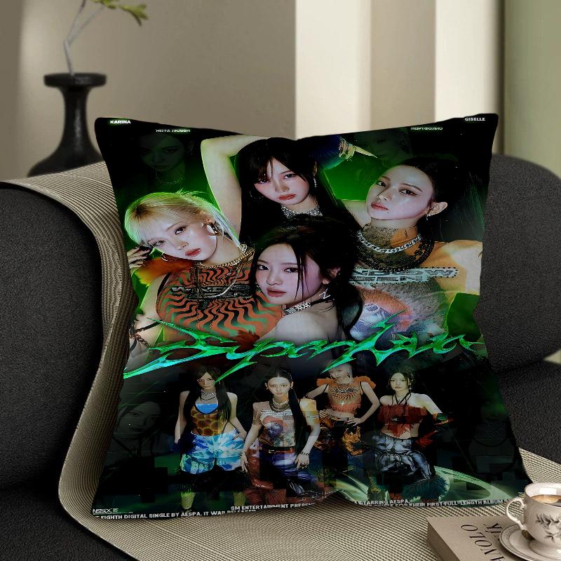 KPOP Koreansk Tjejgrupp A-AespaS Kuddfodral Kuddöverdrag Bil Prydnadskuddfodral För Soffa Bil Julklapp 40x40cm 45x45cm