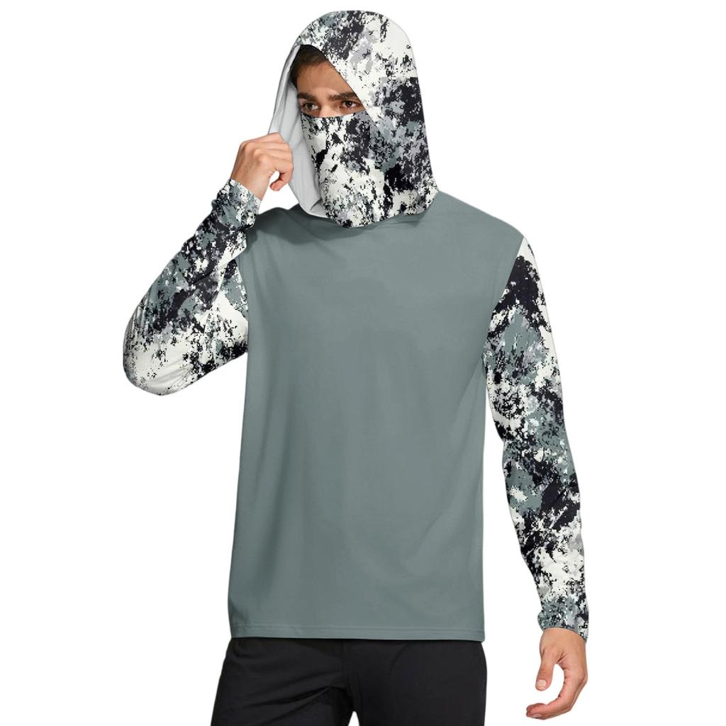 Men's Shirt With Mask Lightweight Long Sleeve Hooded Hiking Fishing Performance