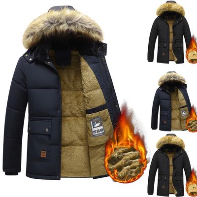 Winter Hooded Men's Cotton-padded Jacket With Collar And Fleece Thickened Slim Medium Long Cotton-padded Coat Men