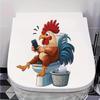 Coq de dessin animé drôle jouant au smartphone Sticker mural de toilettes Auto-adhésif Imperméable Amovible Décoration murale de salle de bain Maison Art