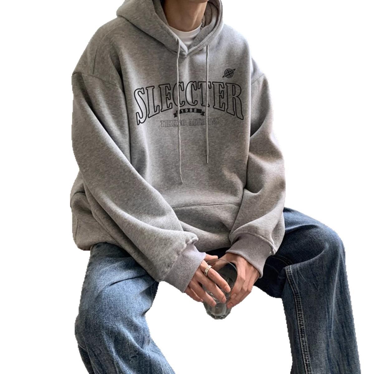 

Sweater Mens Autumn and Winter Grey Fleece Couple Hooded Sweater Jacket 5XL світло-сірого кольору