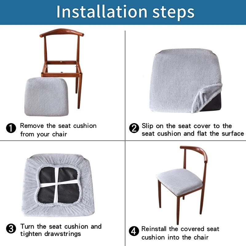 Plush Chair Seat Covers with Elastic Ties Removable Washable Anti-Dust Dinning Room Chair Protector Chair Seat Cushion Slipcover
