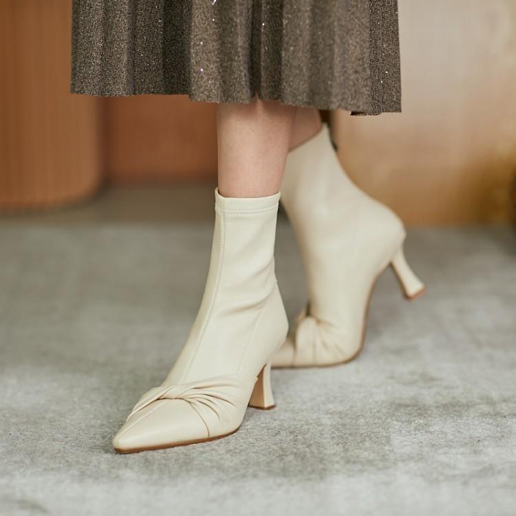 Pointed short boots women's autumn and winter high-heeled bare boots versatile sexy thick heel elastic