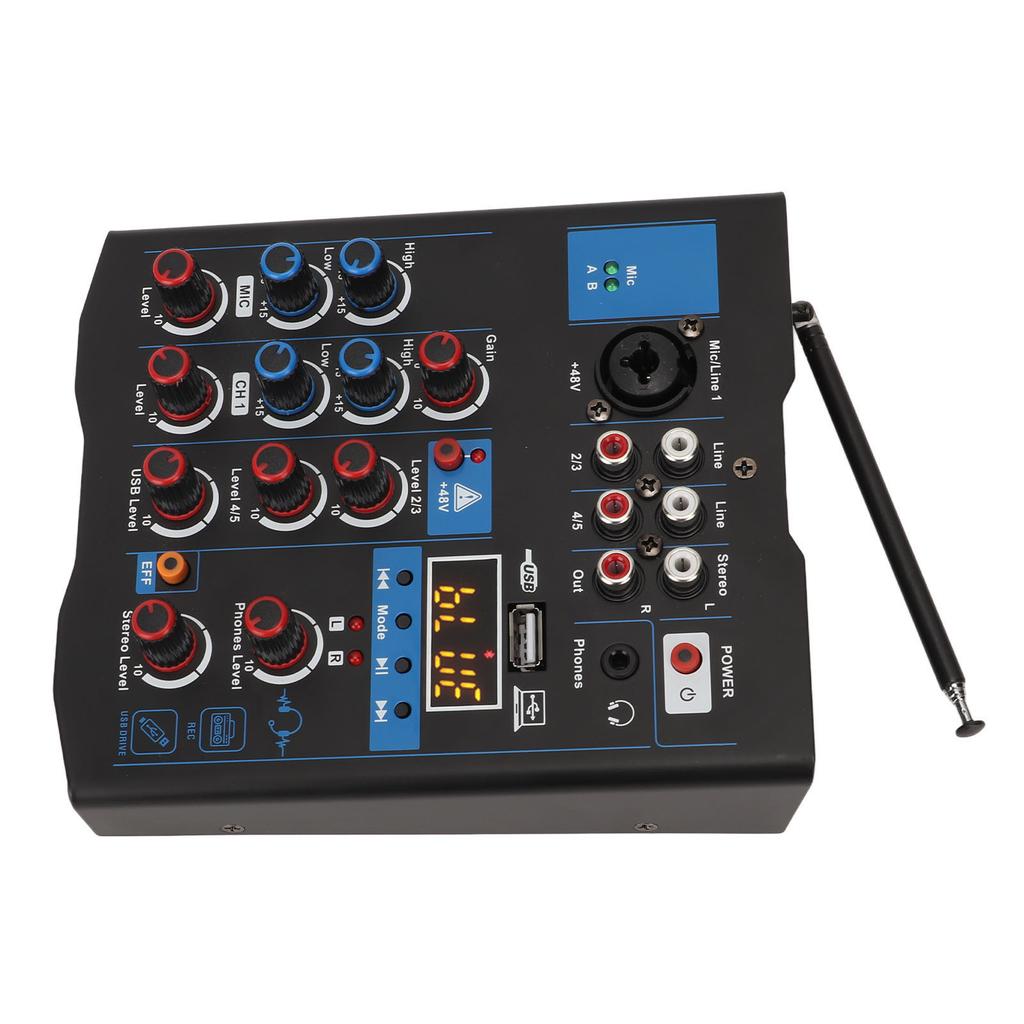 Dual Microphone Mixer 4 Channel Small Metal USB Bluetooth Mixing Board with Wireless Mic for Live