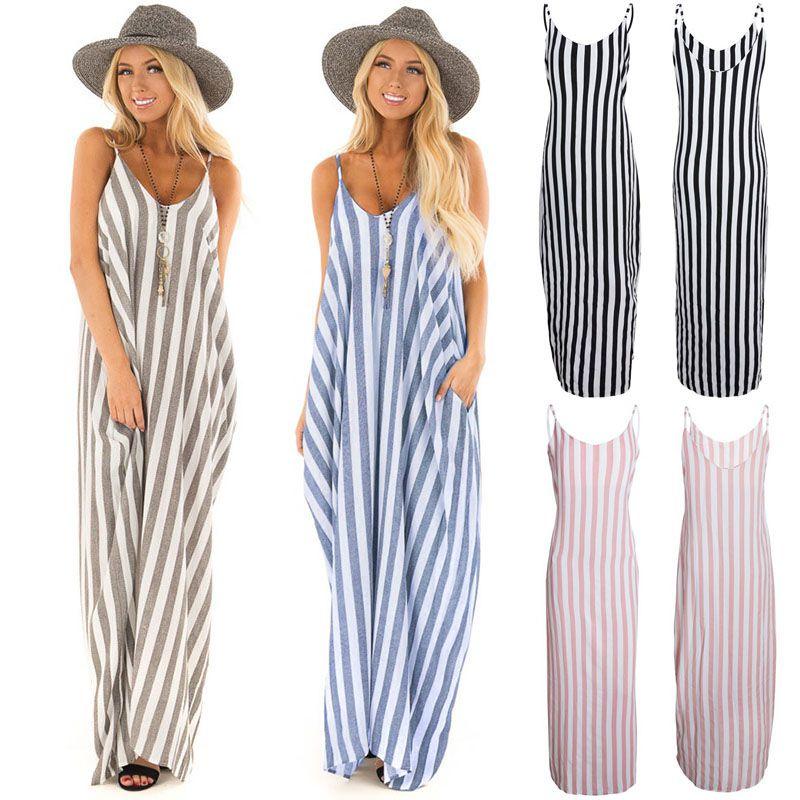 Comfortable And Oversized Women Summer Striped Long Maxi Dress For Casual Beach Days
