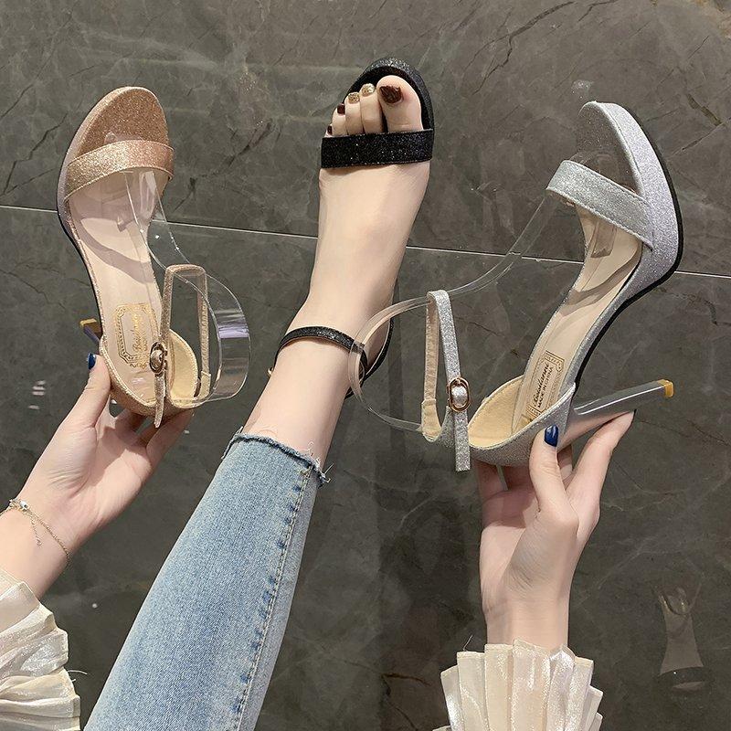 

2024 new summer high heels sexy word with sandals stiletto nude platform fashion sandals women 34 чорний