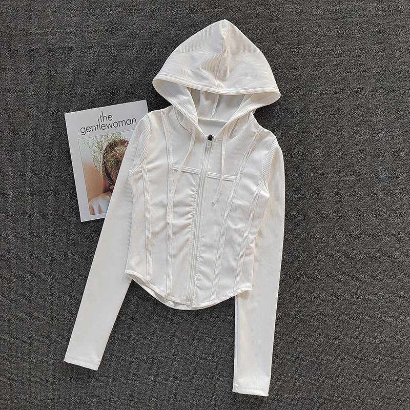 Abrigo de Fitness para Mujer Cárdigan con Capucha Ajustado Secado Rápido Chaqueta Deportiva Camiseta de Entrenamiento para Correr Ropa de Yoga Manga Larga Chaqueta Deportiva