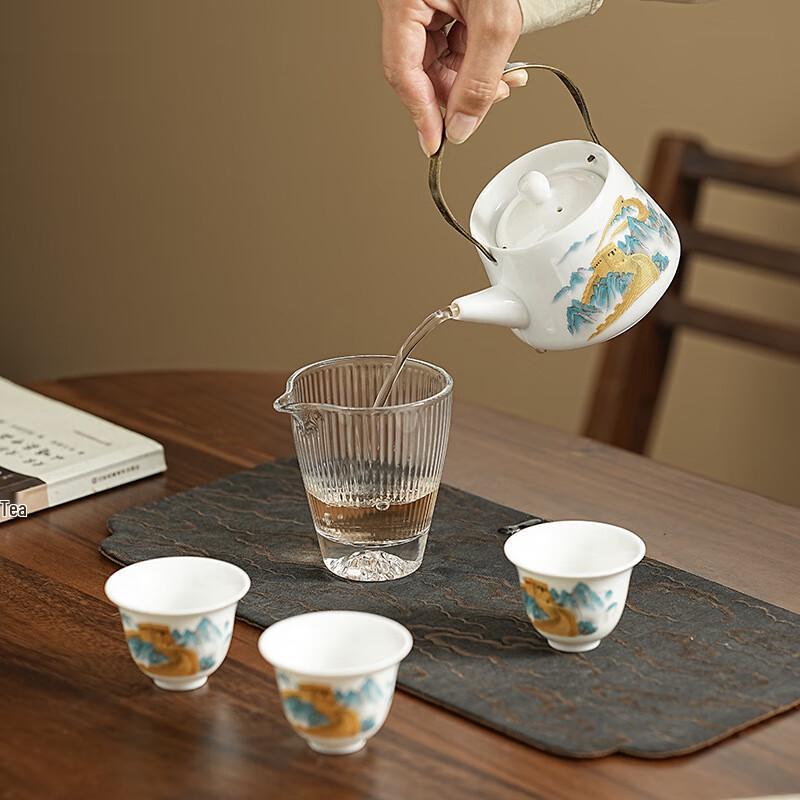 Jun Seventeen ME Mutton Fat Jade Gongfu Tea Set Beam-handle Pot Style