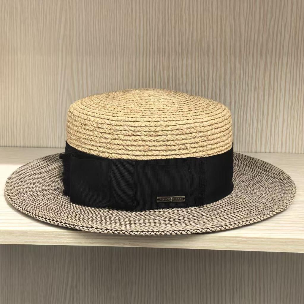 Dell Le Simple Premium Straw Hat Top Raffia Summer Spring And Autumn Flat Top Hat Versatile