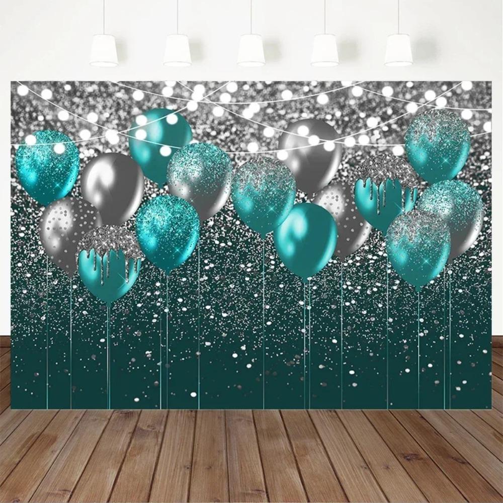 Gray Flash Blue Balloon Diamond Theme Banner Background, Children's Birthday Party, Home Decoration Photography Background Cloth