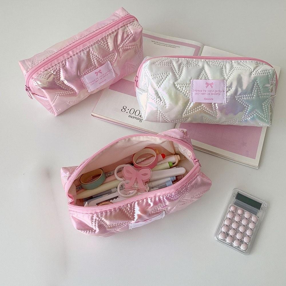 Korean Style Pencil Case Glossy Pencil Pouch Makeup Cosmetic Storage Star Stationery Bag  School