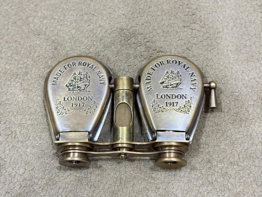 Handmade Antique Brass Maritime Binocular – Vintage Nautical Spyglass, Royal Navy London 1917 Replica, Collector Gift