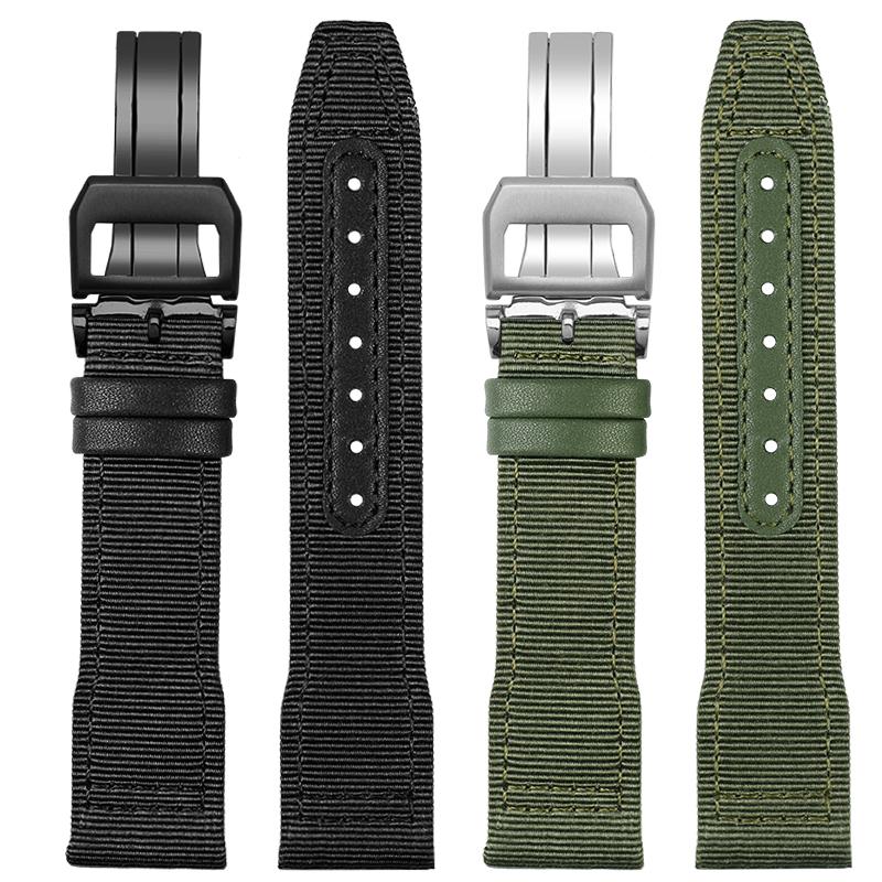 20 21 22mm Braccialetto Blu Verde di Alta Qualità per Orologio IWC Cinturino in Nylon e Vera Pelle Big Pilot Little Prince Mark 18