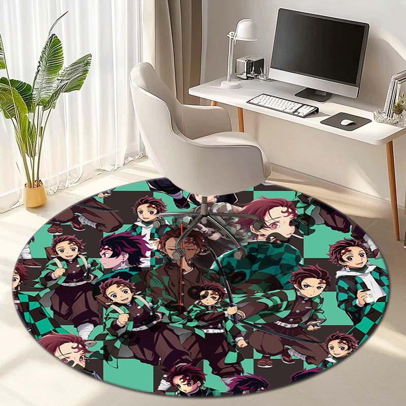 Classic Japanese-style Cartoon Demon Slayer Round Rug, Home Soft Decorative Anti-slip Yoga Mat and Chair Mat, Outdoor Floor Mat Carpet K24
