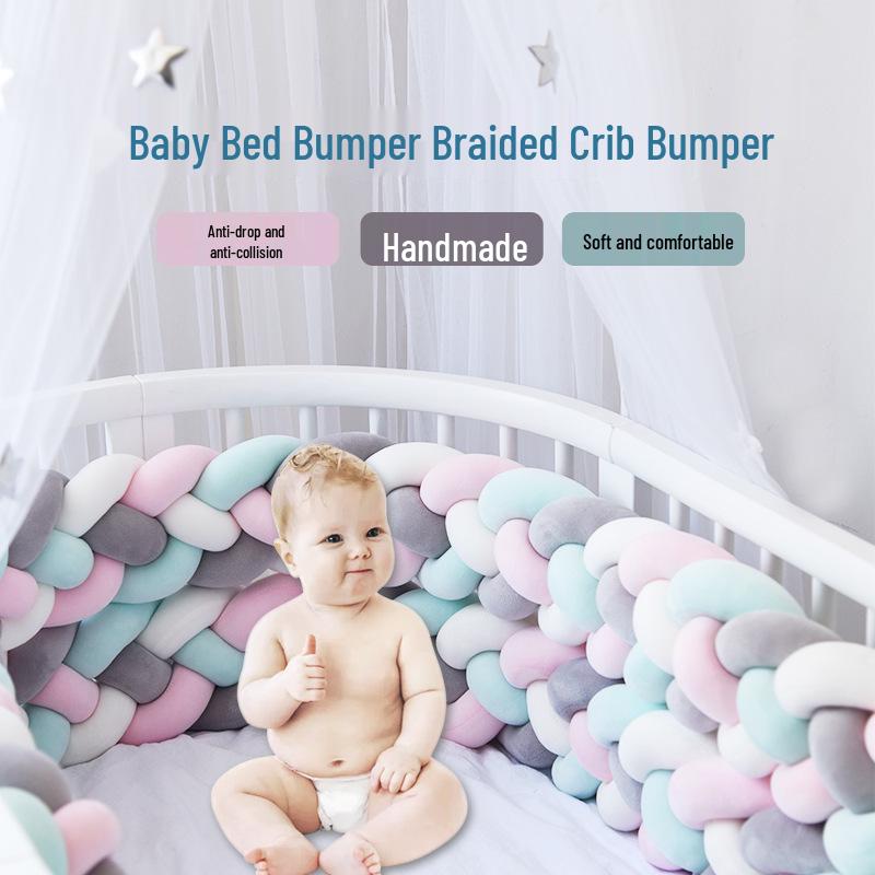 Cojín Nudo Trenzado Danés de Cuatro Hebras – Protector de Cuna Anticolisión para Habitación Infantil