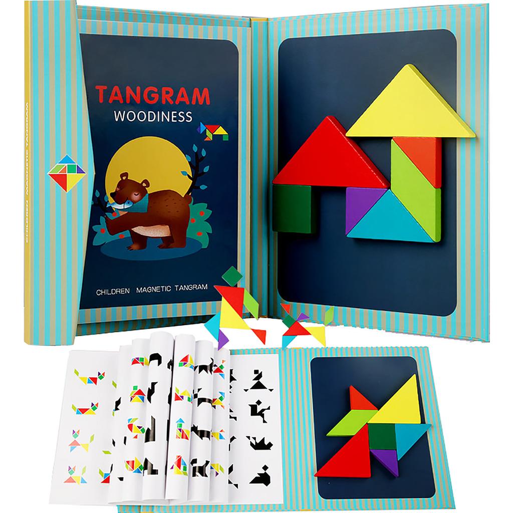 Wooden Magnetic Tangram Puzzle Book Educational Toys For Children Baby Kid Portable Learning Intelligence