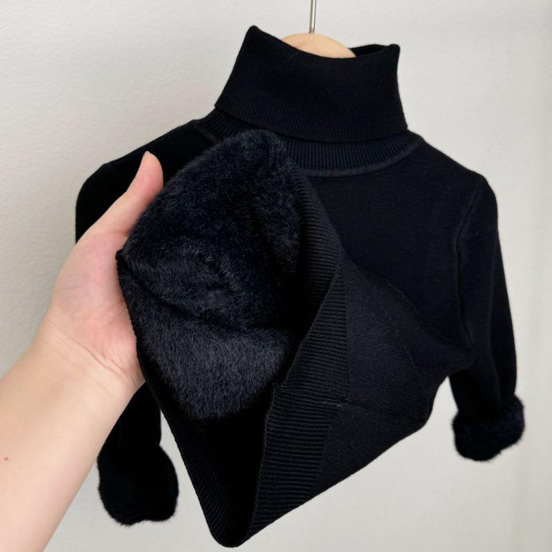 Girls Thick Fleece Lined High Neck Knitted Sweater Kids Winter Warm Bottoming Top