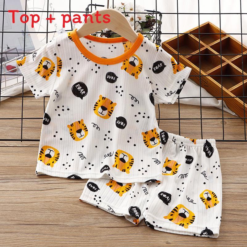 Baby Summer Ice Silk Shorts Pajama Set With Cartoon Prints For Toddler Sleepwear
