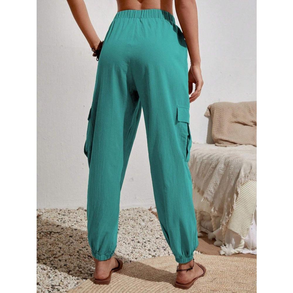 IHUASU Women's Spring and Summer with Solid Color Pocket Casual Cargo Pants for Women