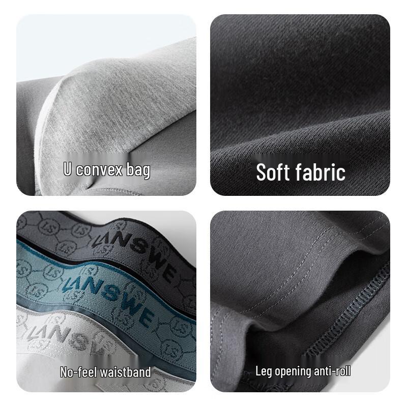 LANGSHA Men's 7A Antibacterial Pure Cotton Boxer Briefs 4-Pack