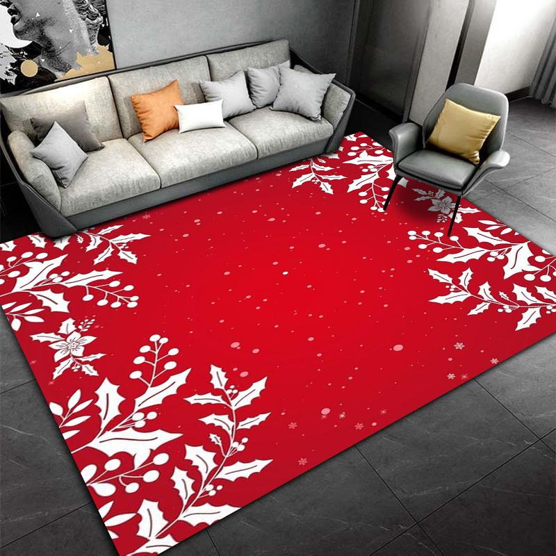 Christmas Red Carpet with White Floral and Snowflake Patterns Suitable for Use As an Anti-slip for Living Room Bedroom Sofas