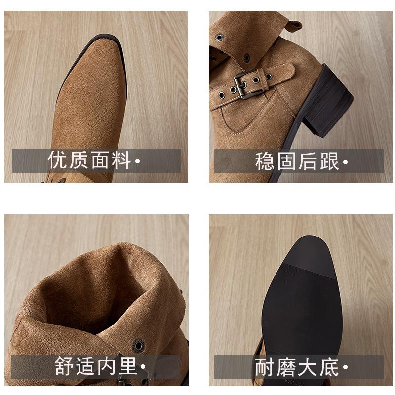 Belt buckle casual Martin boots women's medium boots 2025 autumn and winter new round head solid color thick medium heel fashion boots women