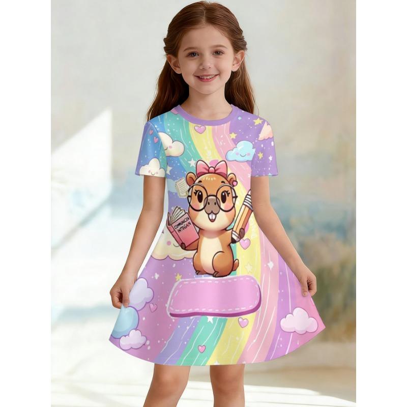 Soft and Breathable Purple Starry Sky Fairy Printed Short Sleeved Casual Dress Suitable for Birthdays and Parties in Summer