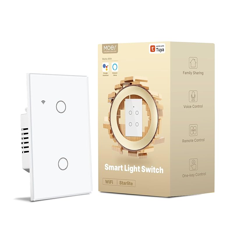 MOES 2nd Generation Smart Touch Wall Switch, 2.4GHz Wi-Fi Single Fire Single Pole Switch, No Neutral Wire Required, Remote MOES APP Control, 1 Gang