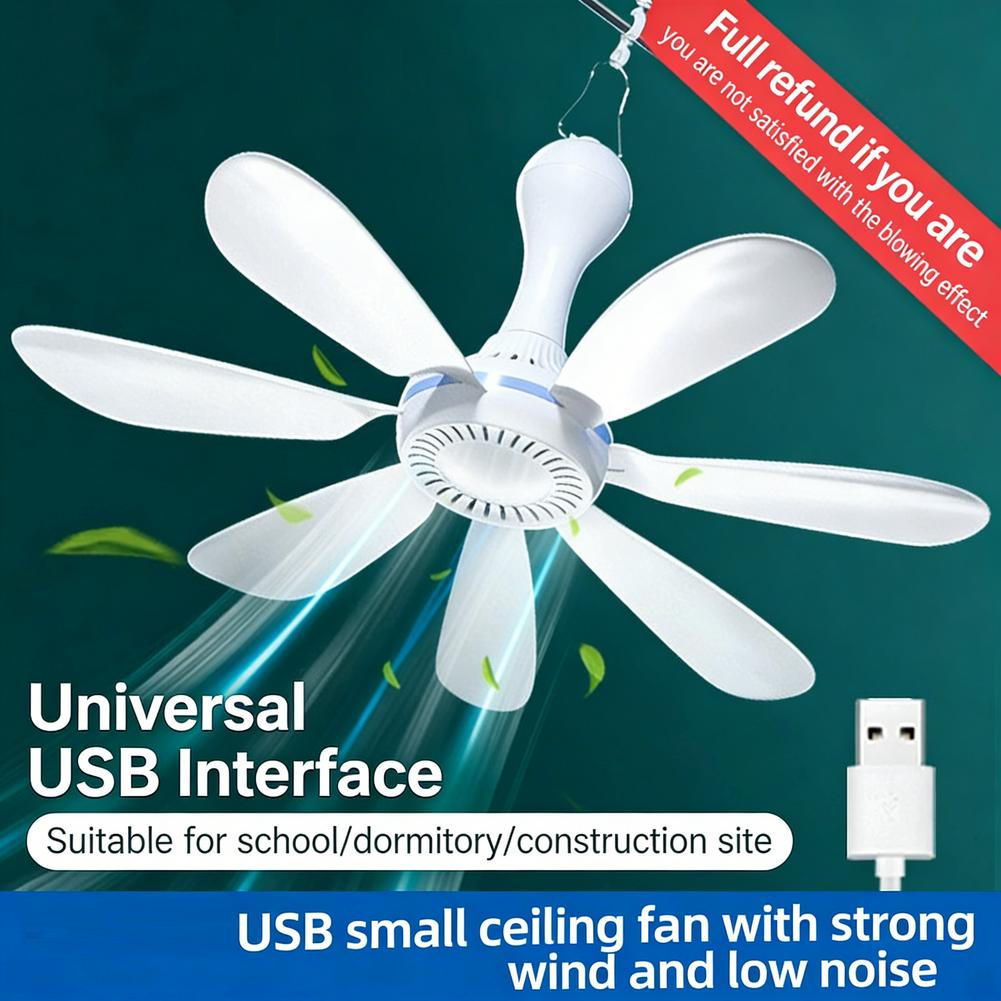 Mini Cruise Ceiling Fan Remote Control USB Powered Timing Hanging For Camping Bed Dormitory Tent
