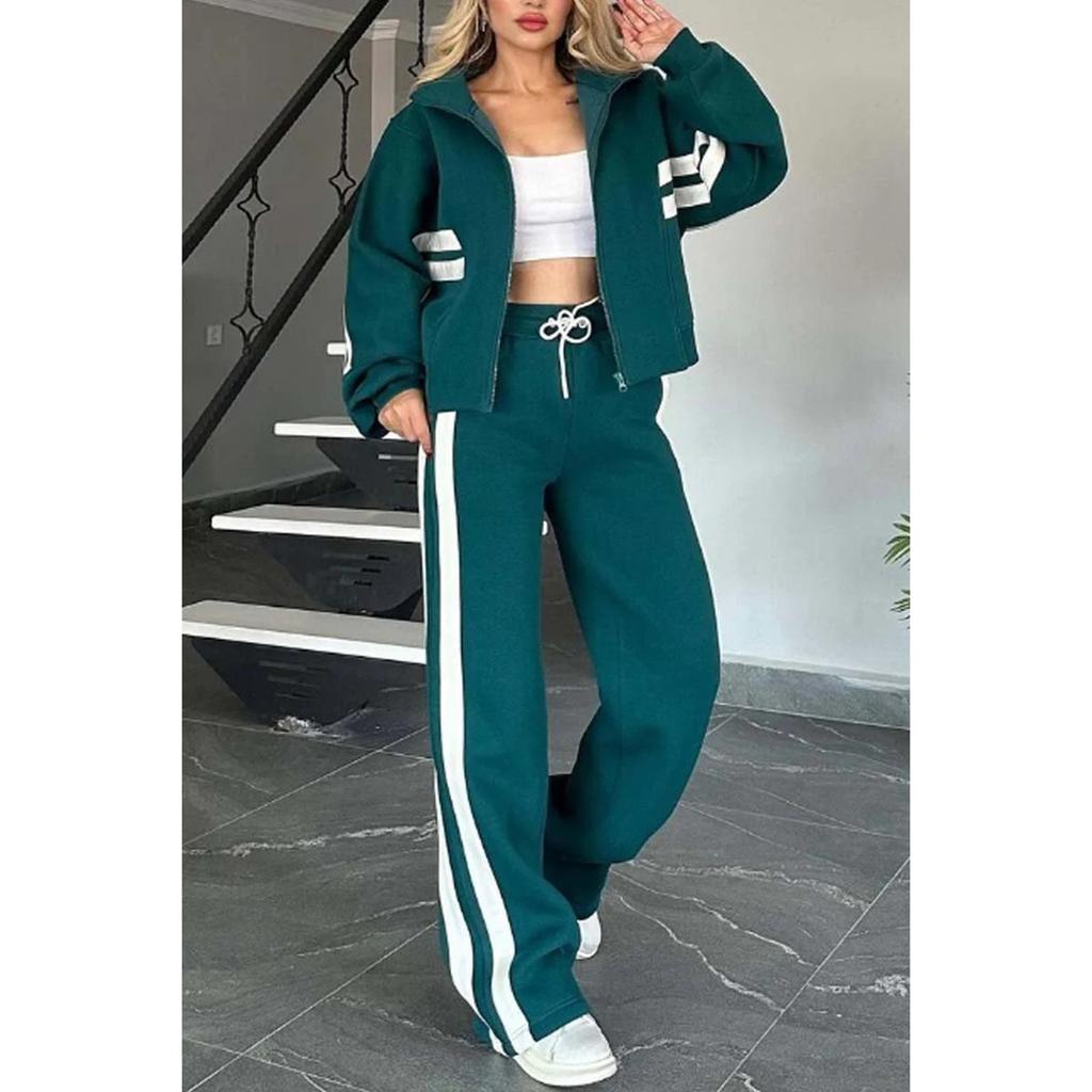 Two-piece Women's Hoodie Set With Zipper Cardigan And Trousers