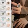 Personalisierte Punk Quadratisches Zifferblatt Fingerring Uhr Edelstahllegierung Mini Quarz Unisex Mode Finger Schmuck Zubehör Geschenk