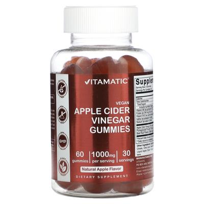 Vegan Apple Cider Vinegar, Natural Apple Flavor, 1,000 Mg, 60 Gummies (500 Mg Per Gummy)