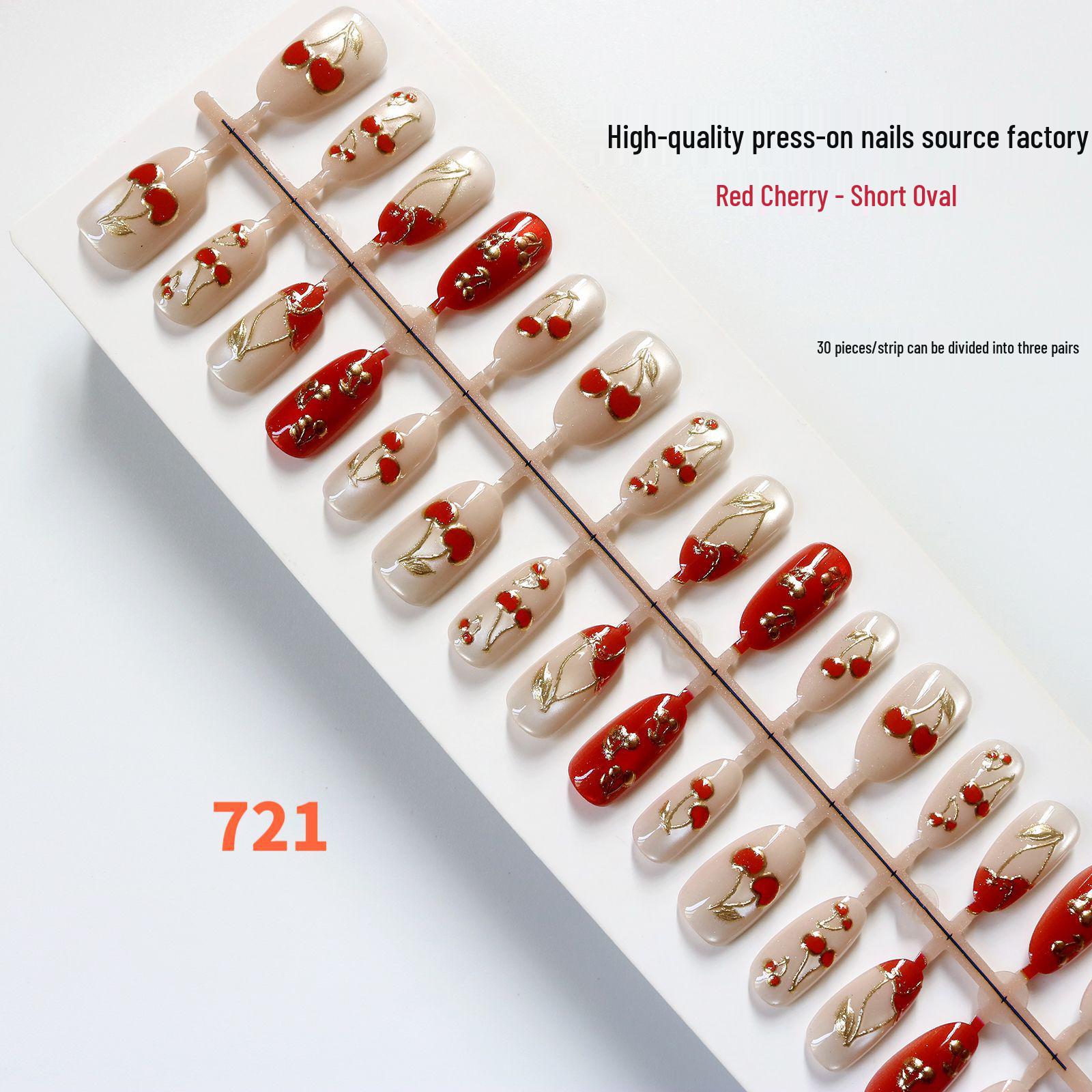 3D Red Cherry Gold-Plated Cat Eye Wearable Nails - Luxurious Skin-Whitening Nail Art Stickers.