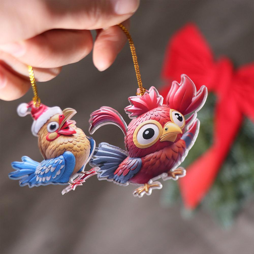 Cute Flat Rooster Pendant Cartoon Car Chicken Pendants Christmas Rooster Ornament  Xmas Tree Decor