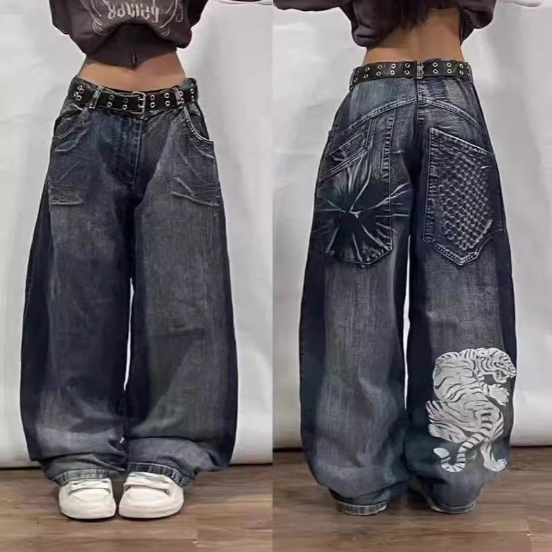 Damskie luźne dżinsy typu skinny Four Seasons z gradientowym haftem hip-hopowym casual