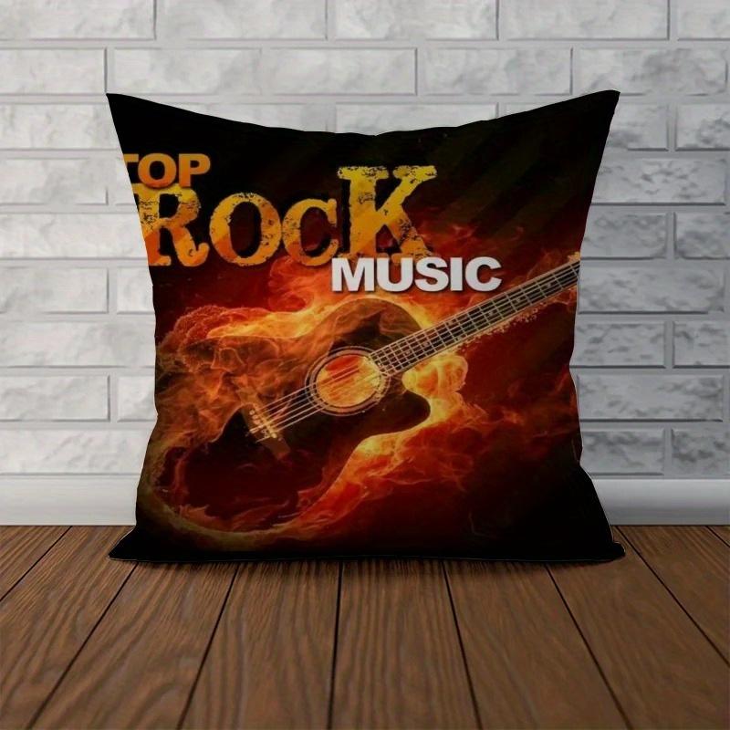 Home Decor Rock Guitar: Flame & Winged Bass Designs Pattern Cushion Cover Suitable for Sofa Bedroom Car Pillow Cover