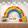 Back to School Rainbow Balloon Backdrop Stationery Pencil Ruler Backpack Globe Kids First Day of School Party Photo Backgrounds
