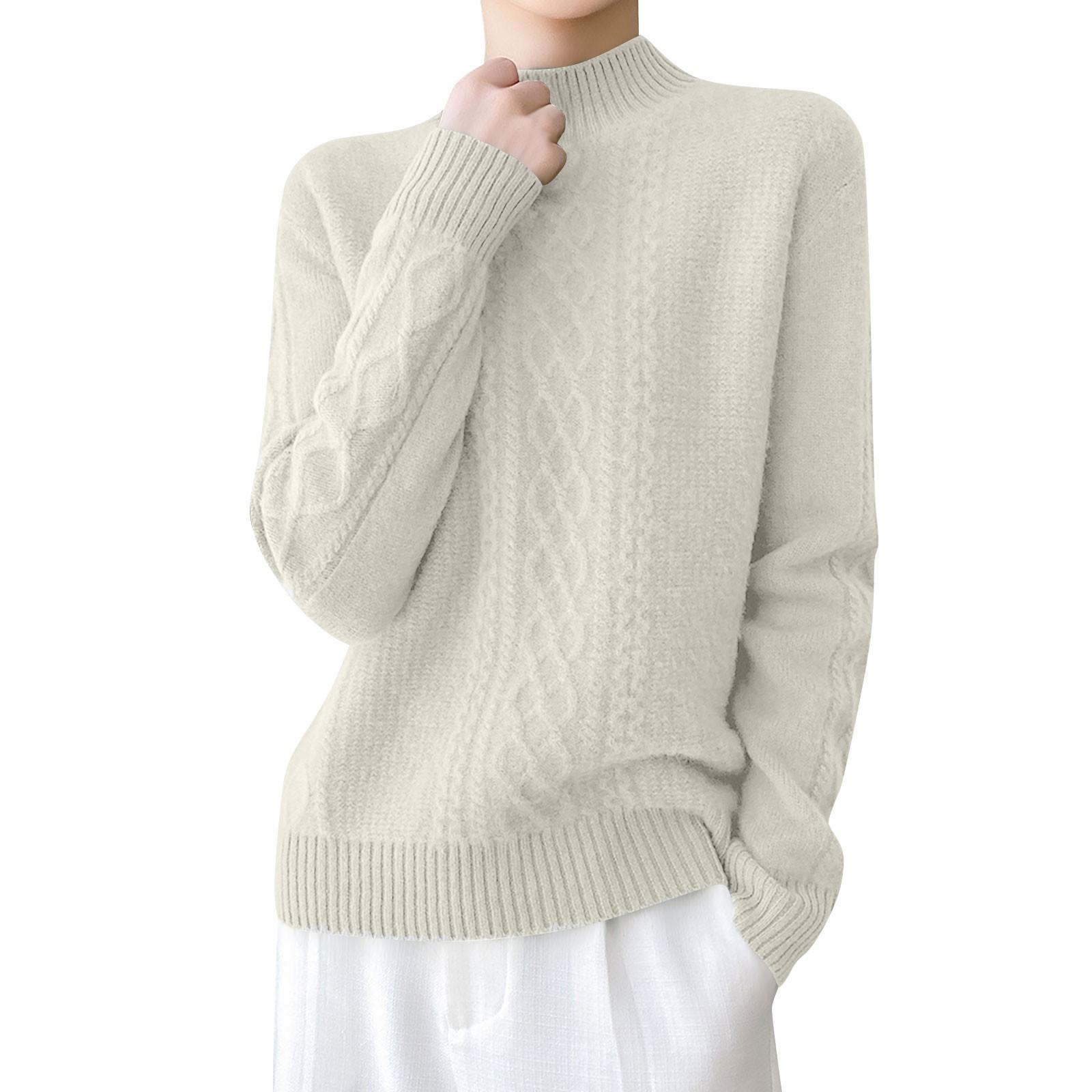 

Женский вязаный свитер с длинными рукавами и узором, полуводолазка XL белый