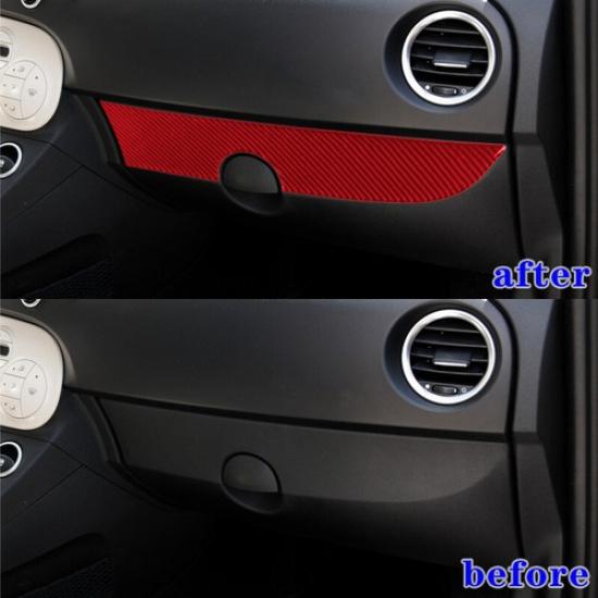 Bright Red Carbon Fiber Car Passenger Storage Box Cover For Fiat 500 12-15 LHD