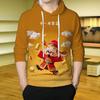 Mens Oversized Hooded Sweatshirt With 3D Digital Print Fortune God Design Winter Warm Loose Fit Casual Top