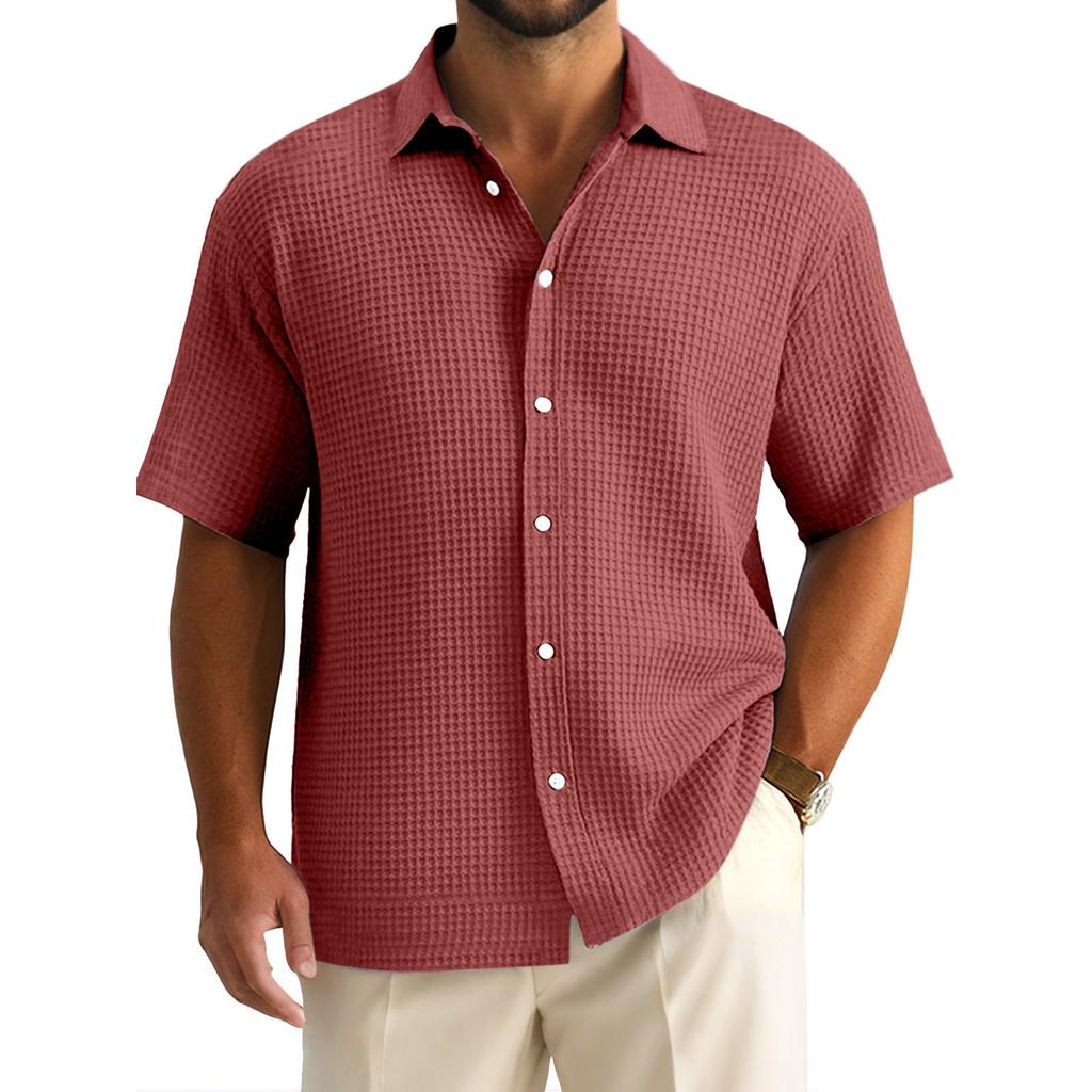 Men's Summer Solid Color Lapel Short-Sleeved Shirt Men's Casual Fashion Short-Sleeved Shirt