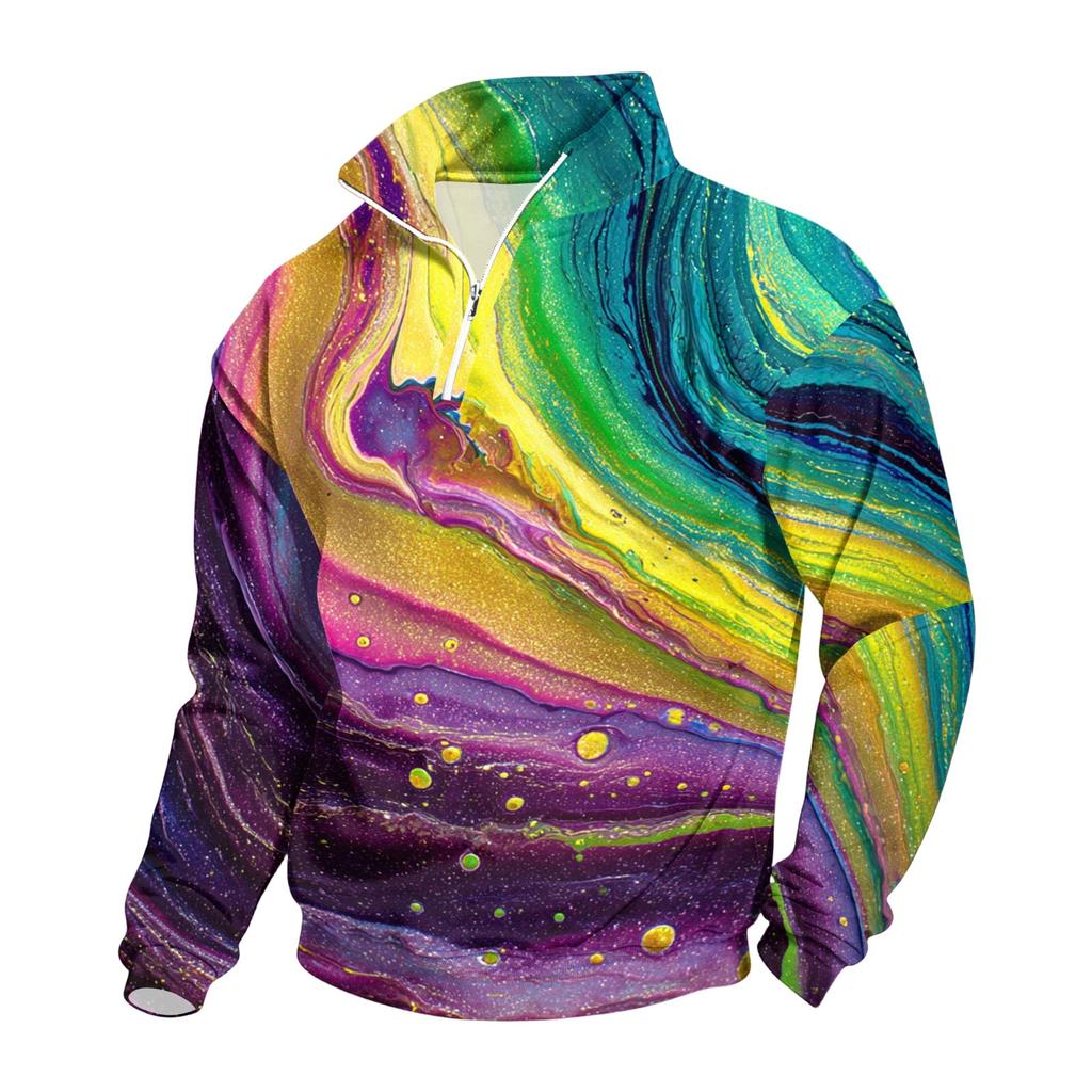 Men's Casual 1/4 Zip Stand Collar Sweatshirt with Printed Design for Everyday Wear