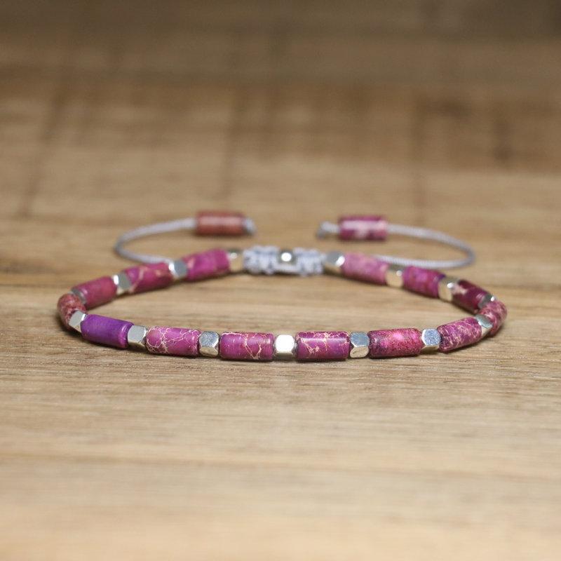 Türkis Röhrenperlen Armband – Silber Akzent Verstellbar Zierlicher Schmuck, Schutz Glück Geschenk für Männer & Frauen