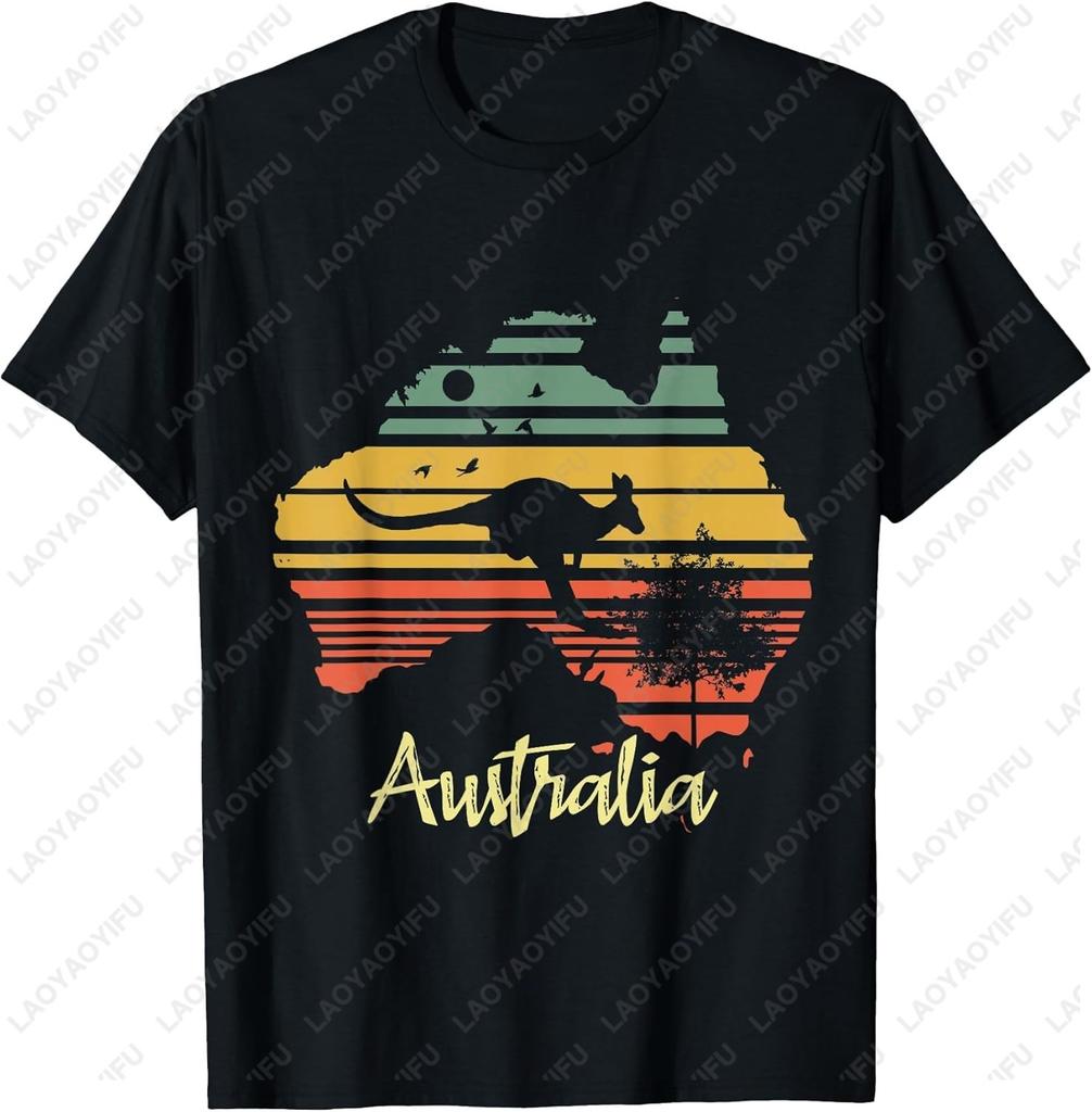 Retro Land Map Australia Day Australian Kangaroo Tshirt Shortsleeved Roundneck Loose and Comfortable Mens Clothing