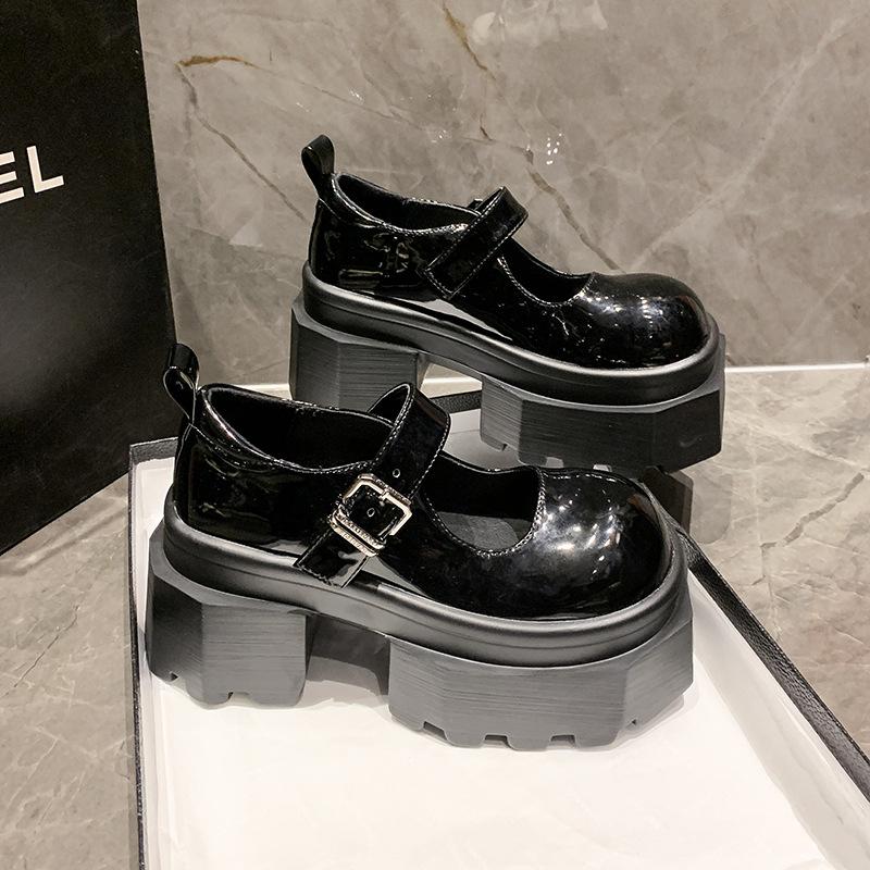Popular Mary Jane small leather shoes women's 2025 summer new high-heeled versatile skirt thick-soled heightening shallow single shoes