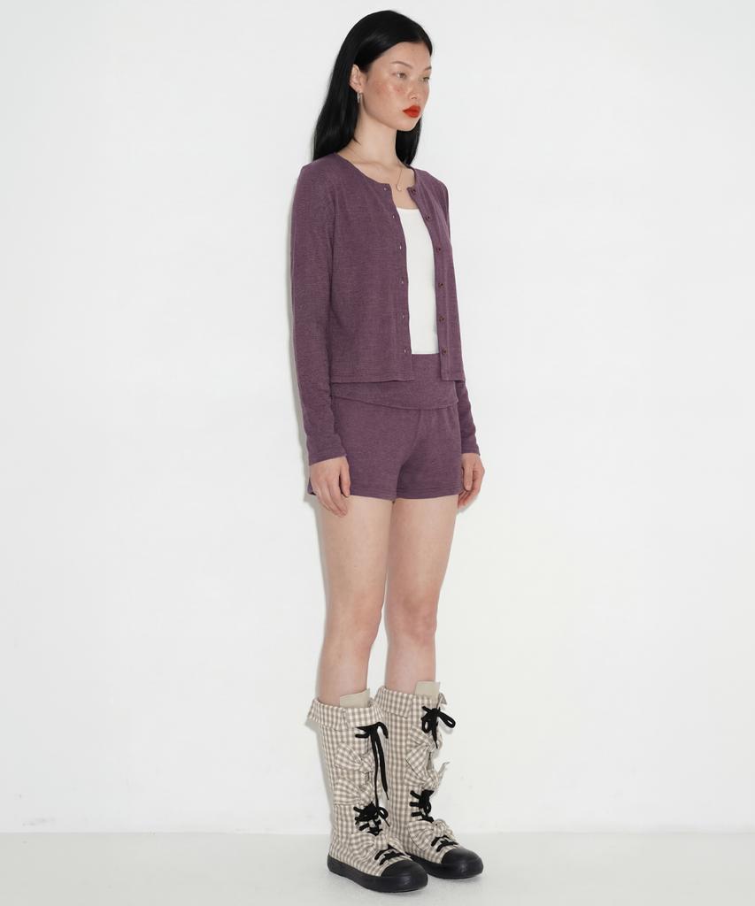 SETSETSET Striped Fold Waist Shorts Dark Purple
